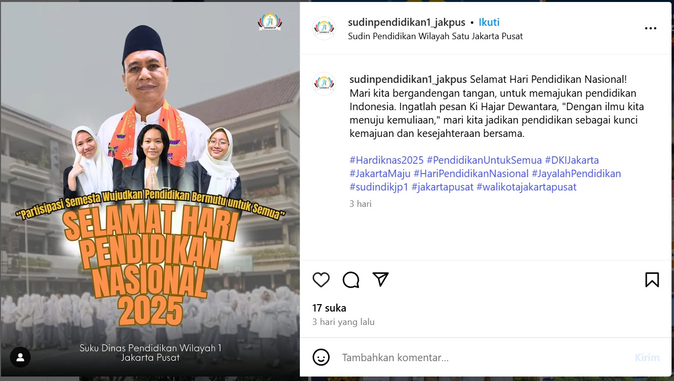 Suku Dinas Pendidikan Wilayah 1 Jakarta Pusat Semarakkan Peringatan Hari Pendidikan Nasional 2025